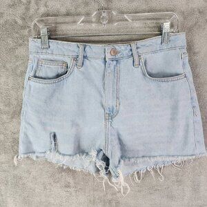 Womens Forever 21 Cut-Off Blue Denim Shorts Hi Rise Raw Hem Distressed Size 28
